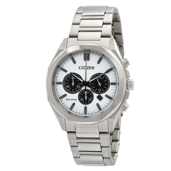 NWT Authentic Citizen Eco-Drive Chronograph White Dial Men's Watch - Picture 1 of 3